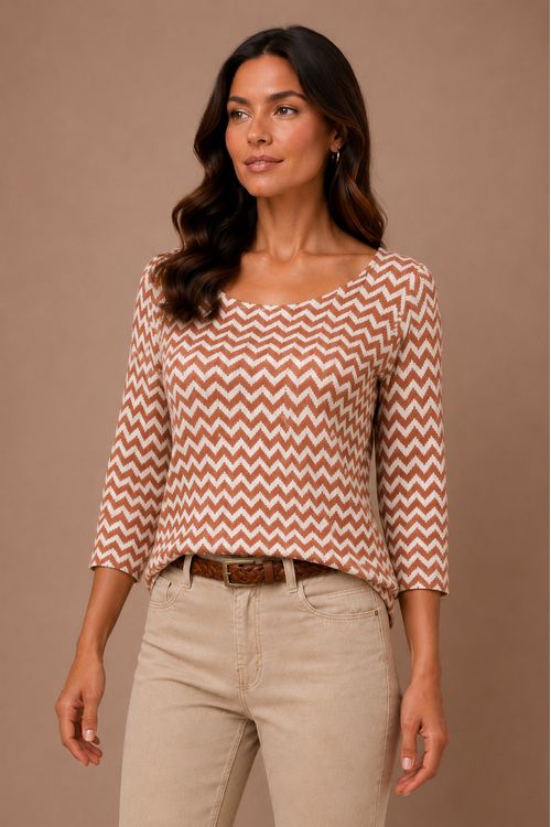 BLUSA JACQUARD DECOTE CANOA TERRACOTA.